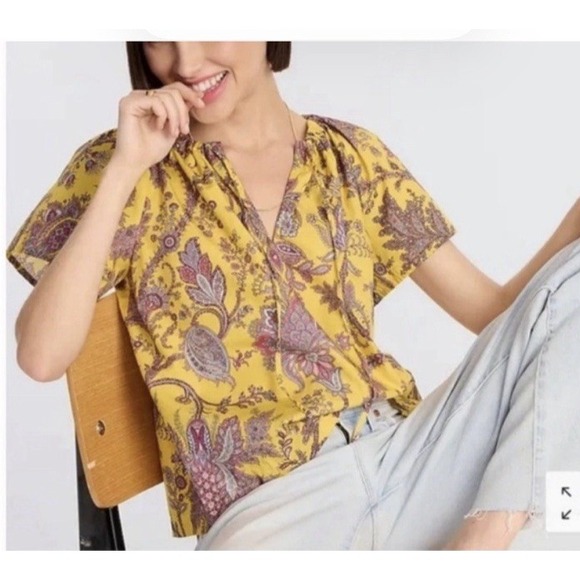 J.CREW Tops - J Crew Collection Women L Top Tie-Neck Cotton Poplin Ratti Golden Paisley Casual